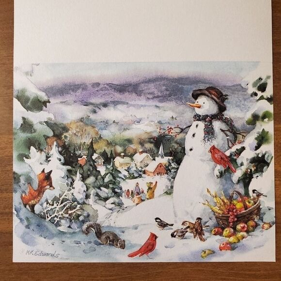 National Wildlife Federation Holiday Cards 1997 COUNTRY SNOWMAN Set of 6 - Picture 2 of 5